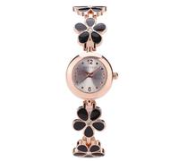 RORIOS Montre Bracelet Femme Fleurie Or Rose Montres à Quartz avec Bracelet en Émail Fleuri Watch Élégante pour Usage Quotidien Noir