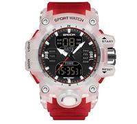 RORIOS Montre Bracelet Militaire Homme Mode Sport Multifonction Électronique Digitale Quartz Double Affichage 50M Étanche Rouge
