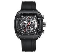 RORIOS Montre-Bracelet Tonneau pour Hommes Montres Élégante Décontractées Montre Sport Silicone Montre de Poignet Multifonctionnelle Quartz Analogique Noir A