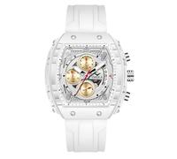 RORIOS Montre-Bracelet Tonneau pour Hommes Montres Élégante Décontractées Montre Sport Silicone Montre de Poignet Multifonctionnelle Quartz Analogique Blanc