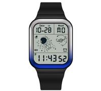 RORIOS Montre Carrée Homme Multifonction Électronique 50M Étanche Décontractée Numérique Avec Bracelet en Caoutchouc Noir Bleu