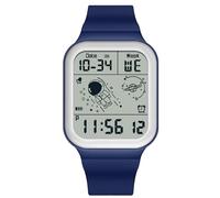 RORIOS Montre Carrée Homme Multifonction Électronique 50M Étanche Décontractée Numérique Bracelet en Caoutchouc Bleu