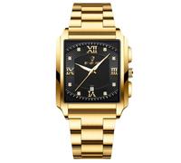 RORIOS Montre Carrée pour Homme - Quartz Étanche Élégant avec Diamant, Lumineuse, Vintage - Bracelet en Acier Inoxydable Or Noir A
