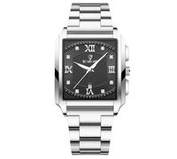 RORIOS Montre Carrée pour Homme - Quartz Étanche Élégant avec Diamant, Lumineuse, Vintage - Bracelet en Acier Inoxydable Noir et Blanc