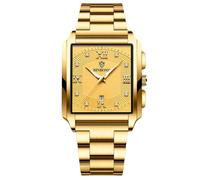 RORIOS Montre Carrée pour Homme - Quartz Étanche Élégant avec Diamant, Lumineuse, Vintage - Bracelet en Acier Inoxydable Or