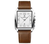 RORIOS Montre Carrée pour Homme Quartz Étanche Élégante avec Diamant - Lumineuse Vintage Bracelet Pelle Blanc Marron