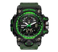 RORIOS Montre Couple Sport Montre Bracelet de Poignet Électronique Double Affichage Montre Digitale Quartz Montre Multifonction Militaire pour Homme Étanche Armée Verte