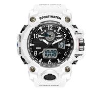 RORIOS Montre Couple Sport Montre Bracelet de Poignet Électronique Double Affichage Montre Digitale Quartz Montre Multifonction Militaire pour Homme Étanche Blanc A