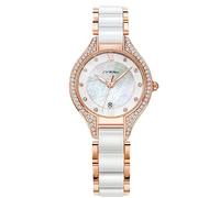 RORIOS Montre de Poigne Nacre Cadran Montres Bracelet pour Femmes Calendrier Montre Élégant Diamant Regarder Analogique Quartz Étanche