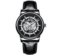 RORIOS Montre de Poignet Mode Automatique Montres Mécanique pour Homme Montre Analogique Minimaliste Montre Lumineuses Squelette Bracelet en Cuir Noir B