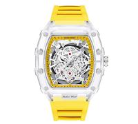 RORIOS Montre de Poignet Transparent Tonneau pour Homme - Analogique Quartz Bracelet Mode Silicone - Lumineuse avec Calendrier Jaune