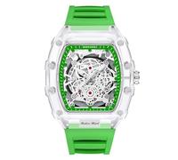 RORIOS Montre de Poignet Transparent Tonneau pour Homme Analogique Quartz Bracelet Mode Silicone Lumineuse Calendrier Vert