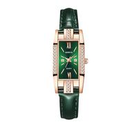 RORIOS Montre Diamantée Rectangulaire pour Femme Montres à Quartz avec Bracelet en Cuir Mode étanche Watches Vert