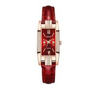 RORIOS Montre Diamantée Rectangulaire pour Femme Montres à Quartz avec Bracelet en Cuir Mode étanche Watches Rouge