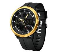 RORIOS Montre Double Affichage Homme de Poignet Sports Digital Montres Électronique Quartz Watch Mode Multifonction Bracelet en Silicone Noir Or