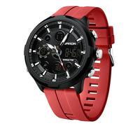RORIOS Montre Double Affichage Homme Montre de Poignet Sports Digital Montre Électronique Quartz Montre Mode Multifonction Bracelet en Silicone Rouge