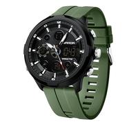 RORIOS Montre Double Affichage Homme Montre de Poignet Sports Digital Montre Électronique Quartz Montre Mode Multifonction Bracelet en Silicone Vert