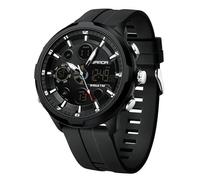 RORIOS montre Double Affichage Homme Montre de Poignet Sports Électronique Quartz Multifonction Bracelet en Silicone Noir