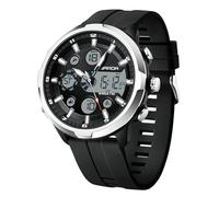 RORIOS montre Double Affichage Homme Montre de Poignet Sports Électronique Quartz Multifonction Bracelet en Silicone Noir Argent