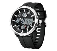 RORIOS Montre Double Affichage Homme Montres de Poignet Sports Digital Watch Électronique Quartz Mode Multifonction Bracelet en Silicone Noir Argent