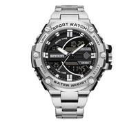 RORIOS Montre Électronique Double Affichage Homme 5ATM Étanche Digitale Quartz Militaire avec Bracelet Acier Inoxydable