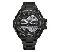 RORIOS Montre Électronique Double Affichage pour Homme 5ATM Étanche Digitale Quartz Multifonction Militaire avec Bracelet Acier Inoxydable