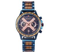 RORIOS Montre en Bois pour Hommes Chronographe Quartz avec Bracelet en Acier Bois Naturel Montre Bracelet Fashion étanche Montre légère