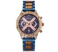 RORIOS Montre en Bois pour Hommes Chronographe Quartz avec Bracelet en Acier Bois Naturel Montre Bracelet Fashion étanche Montre légère