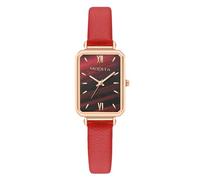 RORIOS Montre Féminine Rectangulaire Élégante Boîtier Fin & Bracelet en Cuir Doux Montres Rétro Tendance pour Quotidien/Bureau/Fête Rouge