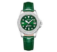 RORIOS Montre Femme Cuir Vert Montres Quartz à Cadran Cristal avec Fenêtre de Date Watch Élégante Étanche pour Femmes Mode Casual