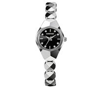 RORIOS Montre Femme Élégante Ornée de Cristaux Bracelet Géométrique 30m Imperméable Quarz Léger pour Mode Alltag & Soirées Argent Noir