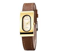 RORIOS Montre Femme Élégante Rectangulaire Boîtier Fin Bracelet Cuir Montres Analogique Quartz Résistante à l’Eau Accessoire Mode Brun doré