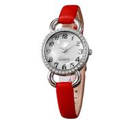 RORIOS Montre Femme en Cuir de Mode Cadran Numérique Incrusté Strass Multicolore Essentiel pour Casual & Soirée Rouge