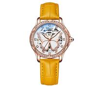 RORIOS Montre Femme Lumineuses Montre Mécanique Automatique Montre avec Bracelet en Cuir Cadran Squelette Montre-Bracelet