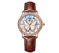 RORIOS Montre Femme Lumineuses Montre Mécanique Automatique Montre avec Bracelet en Cuir Cadran Squelette Montre-Bracelet