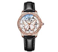 RORIOS Montre Femme Lumineuses Montre Mécanique Automatique Montre avec Bracelet en Cuir Cadran Squelette Montre-Bracelet