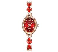 RORIOS Montre Femme Quartz Élégante Montres à Bracelet Strass Watches de Soirée avec Cadran Ovale Rouge