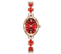 RORIOS Montre Femme Quartz Élégante Montres à Bracelet Strass Watches de Soirée avec Cadran Ovale Rouge