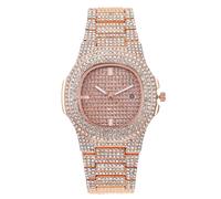 RORIOS Montre Femme Strass Montres en Acier Inoxydable avec Date & 30m Étanche Tendance Féminine pour Fête & Quotidien Or Rose