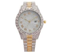 RORIOS Montre Femme Strassée Montres Quartz en Acier Inoxydable Style Hip Hop Luxueux Idéale pour Anniversaire Fête et Célébration Or A