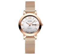 RORIOS Montre Femmes Minimaliste Montre De Poignet Analogique Quartz Montres Calendrier Lumineuse Montre Dames Affaires avec Bracelet en Maillé Blanc