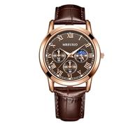 RORIOS Montre Homme à Bracelet Cuir Mouvement Quartz Montres Chiffres Romains Watches Mode Business Casual pour Le Quotidien Brun