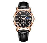 RORIOS Montre Homme à Bracelet Cuir Mouvement Quartz Montres Chiffres Romains Watches Mode Business Casual pour Le Quotidien Noir