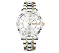 RORIOS Montre Homme Analogique Quartz Acier Inoxydable Cadran Lumineux Date Style Classique Moderne Idée Cadeau Parfaite pour Père Mari Anniversaire Fête des Pères Blanc A