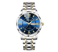 RORIOS Montre Homme Analogique Quartz Acier Inoxydable Cadran Lumineux Date Style Classique Moderne Idée Cadeau Parfaite pour Père Mari Anniversaire Fête des Pères Bleu