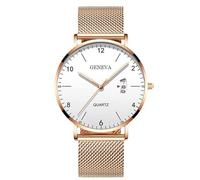 RORIOS Montre Homme Minimaliste Ultra Fine Quartz avec Fonction Date Bracelet Maille Acier Inoxydable Décontractée Affaires Porte Quotidienne Or Rose A