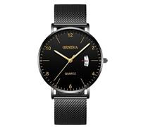 RORIOS Montre Homme Minimaliste Ultra Fine Quartz avec Fonction Date Bracelet Maille Acier Inoxydable Décontractée Affaires Porte Quotidienne Noir A