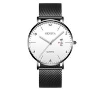 RORIOS Montre Homme Minimaliste Ultra Fine Quartz avec Fonction Date Bracelet Maille Acier Inoxydable Décontractée Affaires Porte Quotidienne Noir C