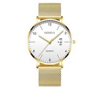 RORIOS Montre Homme Minimaliste Ultra Fine Quartz avec Fonction Date Bracelet Maille Acier Inoxydable Décontractée Affaires Porte Quotidienne Doré A