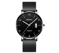 RORIOS Montre Homme Minimaliste Ultra Fine Quartz avec Fonction Date Bracelet Maille Acier Inoxydable Décontractée Affaires Porte Quotidienne Noir